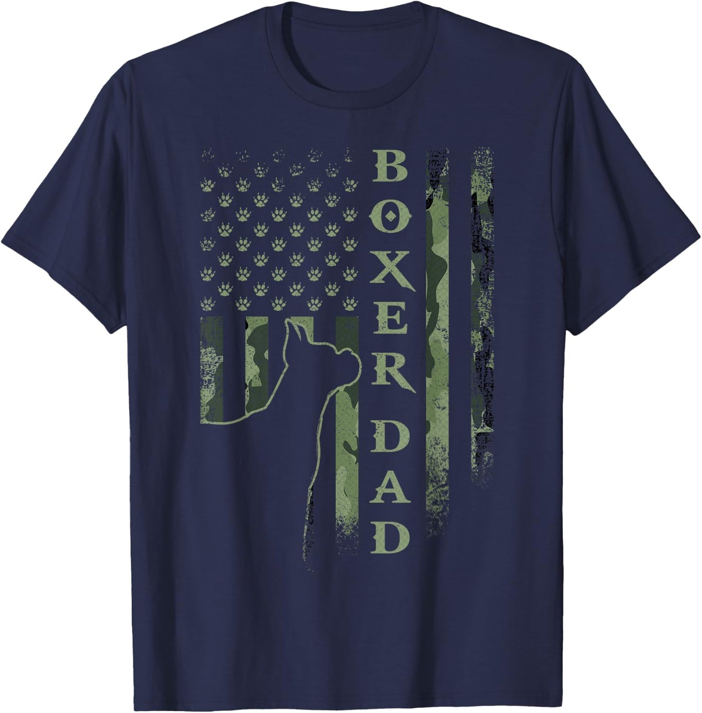 Vintage USA American Camo Flag Proud Boxer Dad Silhouette T-Shirt - T-Shirt | Navy