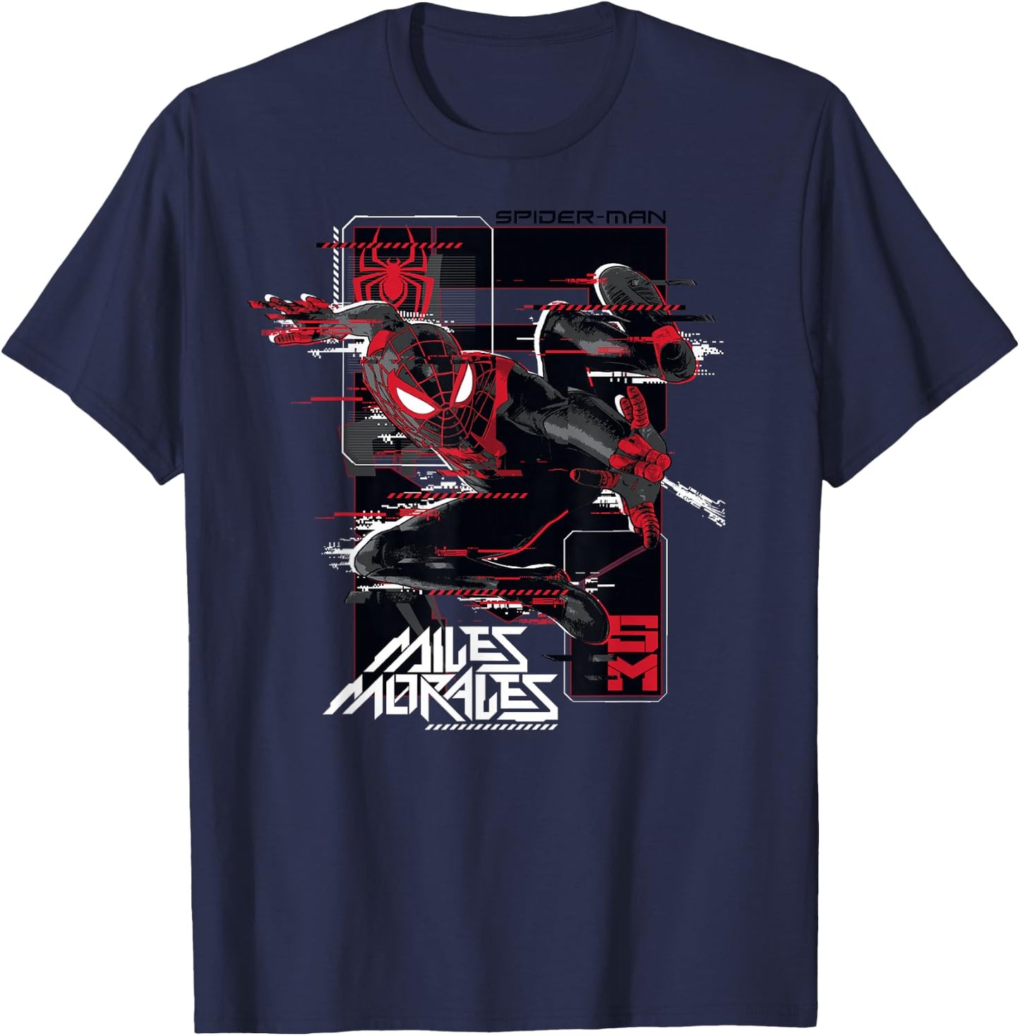Marvel Spider-Man: Miles Morales Action Shot Glitch T-Shirt - T-Shirt | Navy