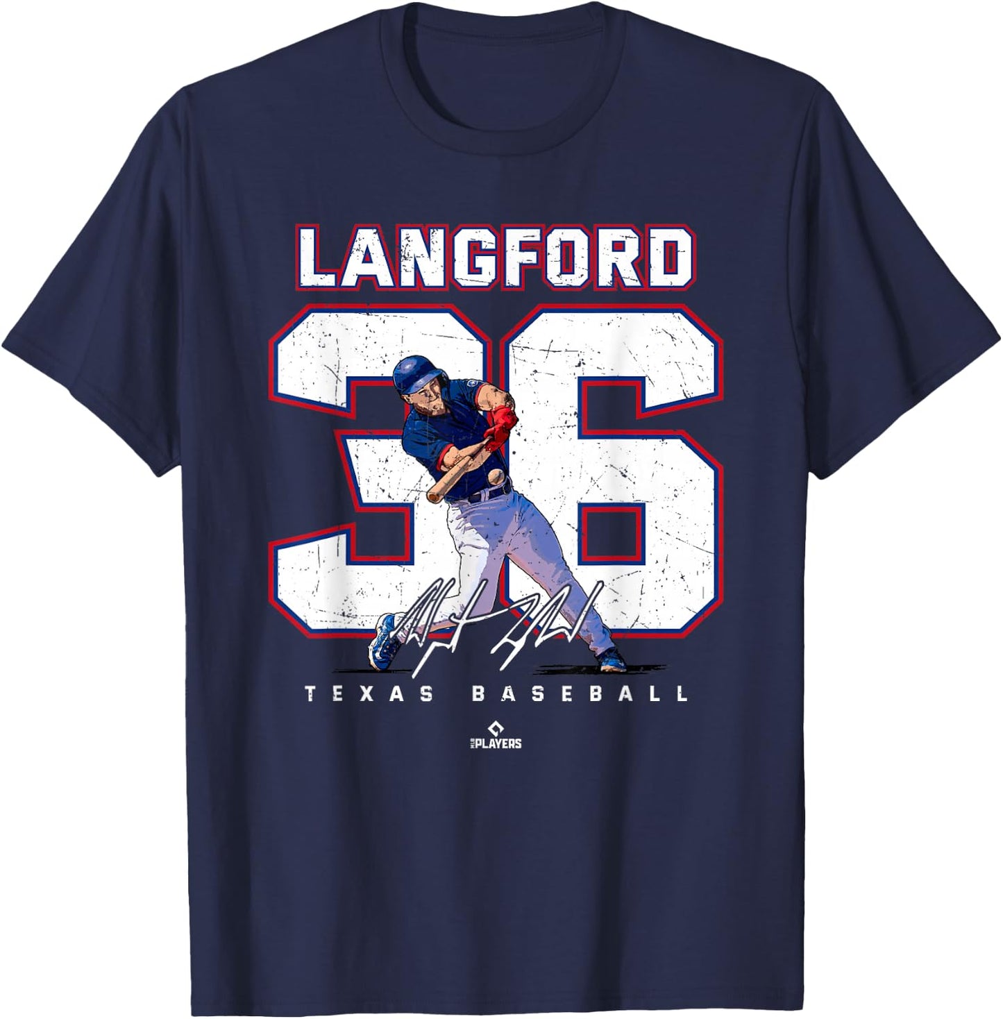Number and Portrait Wyatt Langford Texas MLBPA T-Shirt - T-Shirt | Navy