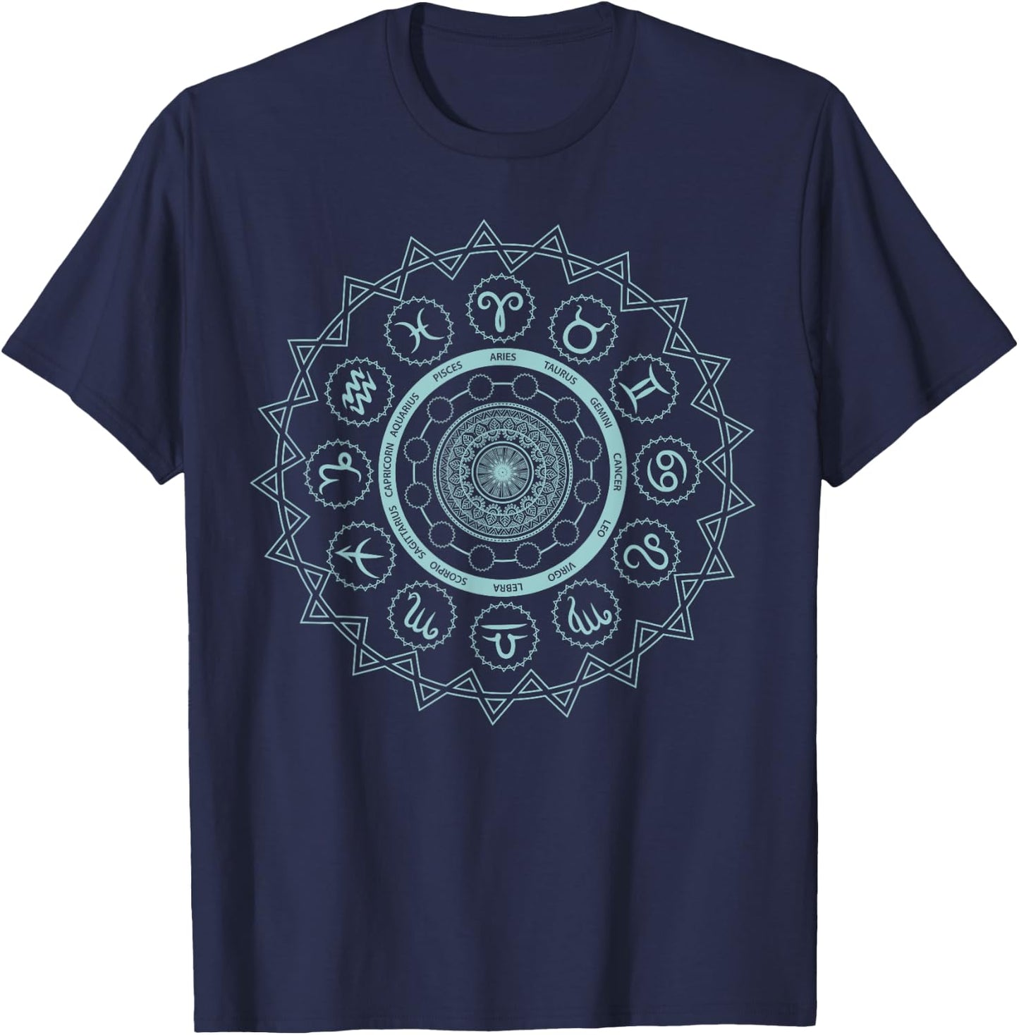 12 Horoscope Sign Zodiac Astrology Zen Spiritual Mandala T-Shirt - T-Shirt | Navy