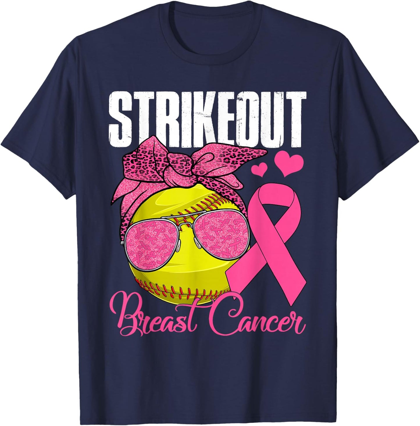 Strike Out Breast Cancer Softball Ball & Pink Ribbon Women T-Shirt - T-Shirt | Navy