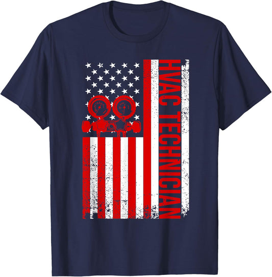 US HVAC Technician Gift USA Repairman Men Fourth Of July T-Shirt - T-Shirt | Navy