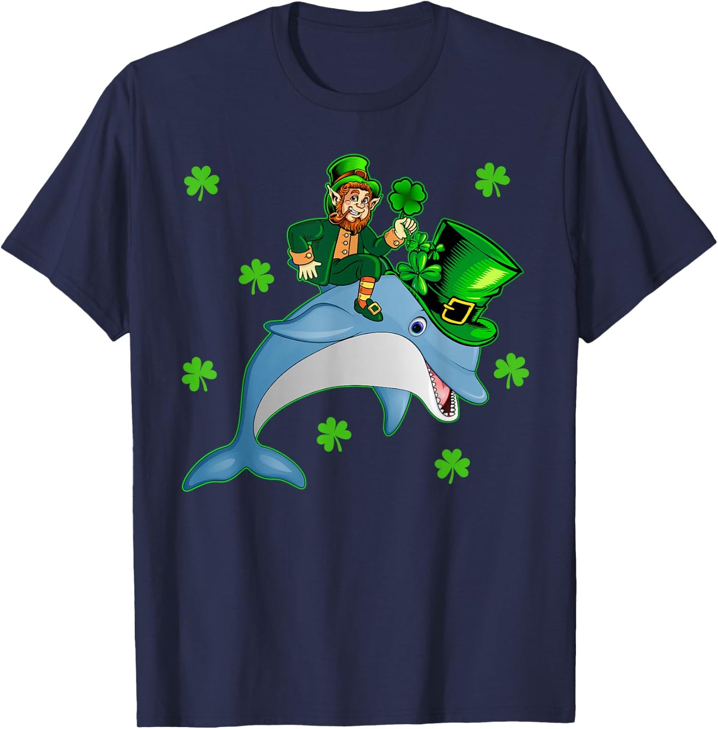Lucky Dolphin Leprechaun Riding Dolphin St. Patrick's Day T-Shirt - T-Shirt | Navy