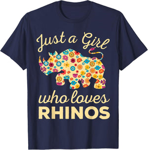 Just A Girl Who Loves Rhinos Rhinoceros Horn Safari Wildlife T-Shirt - T-Shirt | Navy