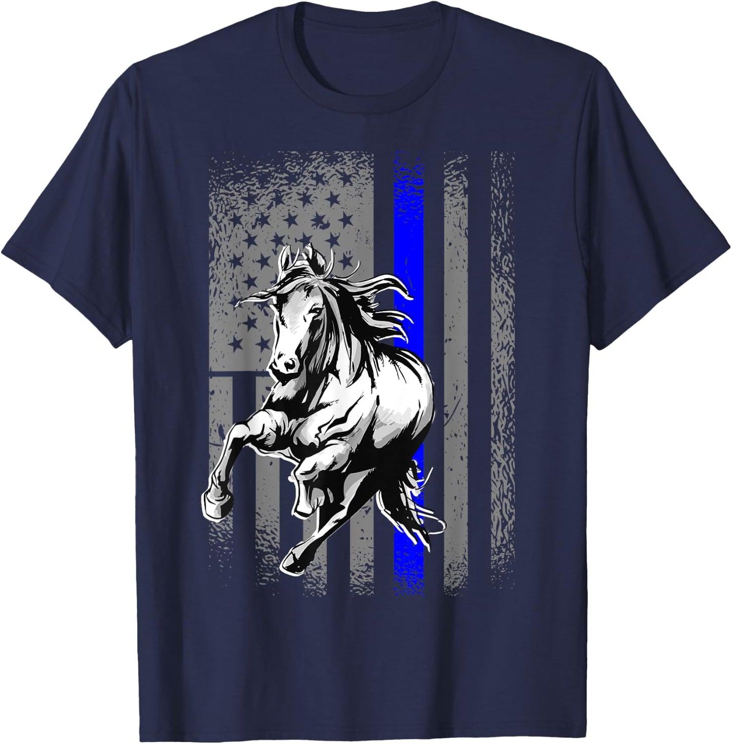 Mounted Patrol Police Horse American Flag T-Shirt - T-Shirt | Navy