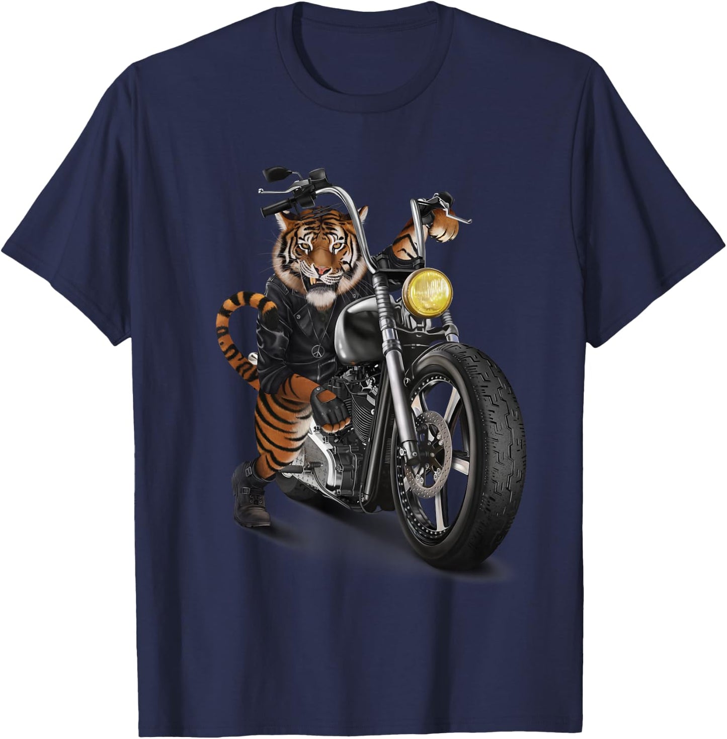 Fox Republic Design -Adults & Kids Tiger Print - Black, Small T-Shirt - T-Shirt | Navy