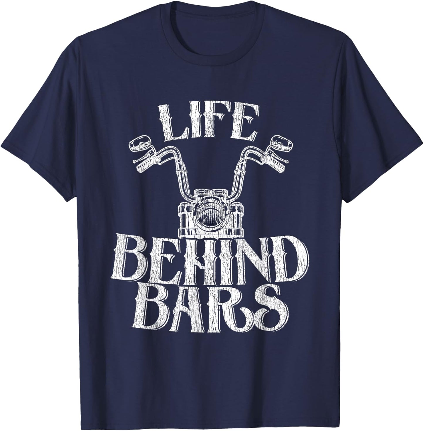 Shiney Side Up Kleidung von DBA.dezines Funny Life Behind Grids Distressed Motorcycle - Black, Small T-Shirt - T-Shirt | Navy