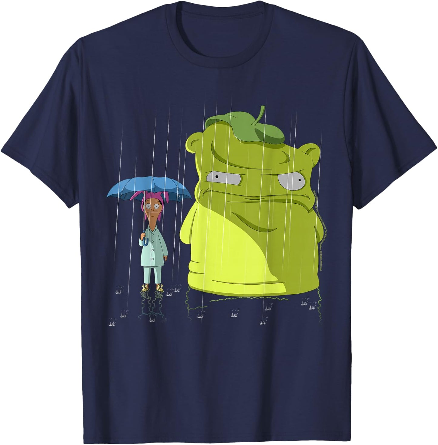 Bob's Burgers Louise & Kuchi Kopi Rain Portrait T-Shirt - T-Shirt | Navy