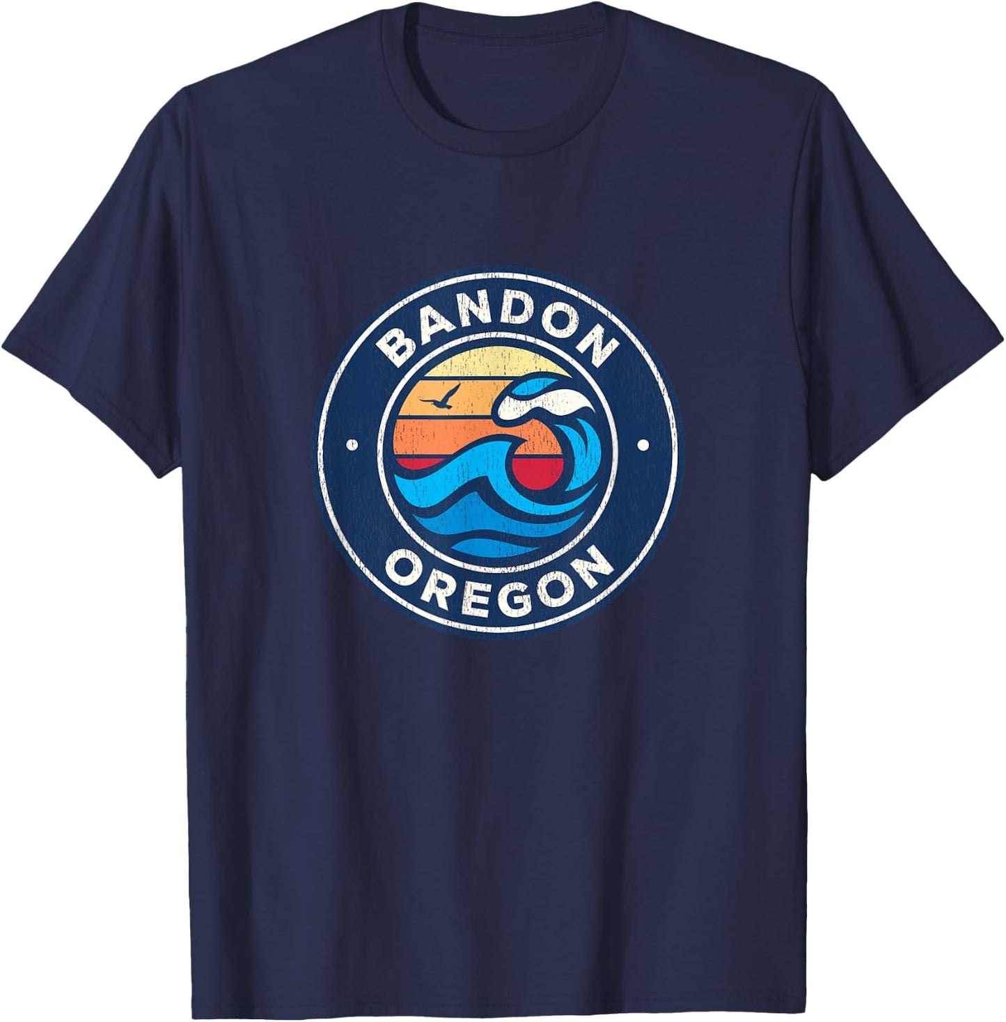 Bandon Oregon OR Vintage Nautical Waves Design T-Shirt - T-Shirt | Navy