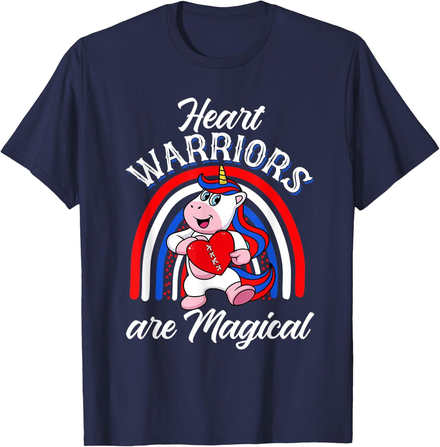 Heart Warrior Rainbow Magical Unicorn Red And Blue Gifts T-Shirt - T-Shirt | Navy