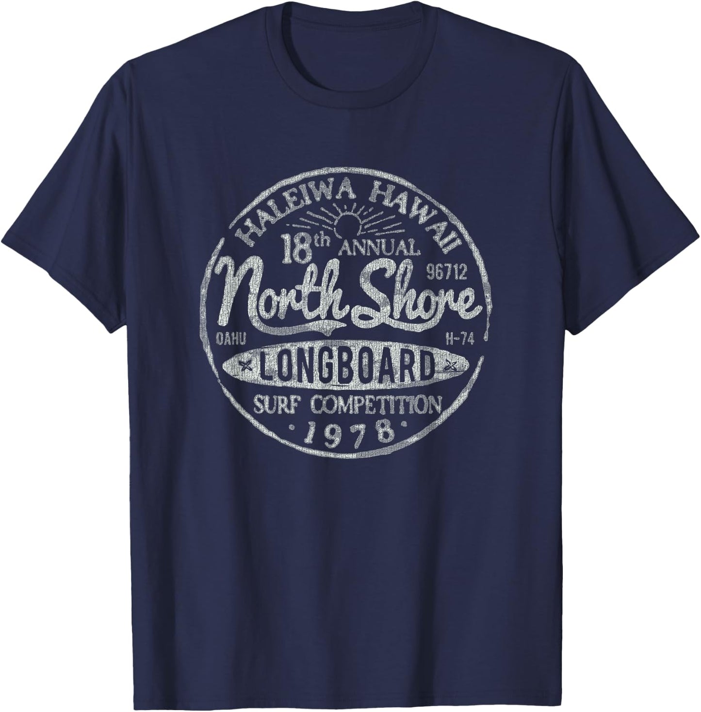 Long Board North Shore Surf Vintage Hawaii Beach T-Shirt - T-Shirt | Navy