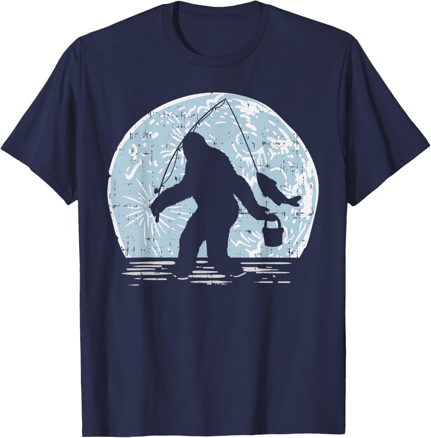 Bigfoot Sasquatch Fishing Moon Funny Fisherman Angler Gift T-Shirt - T-Shirt | Navy
