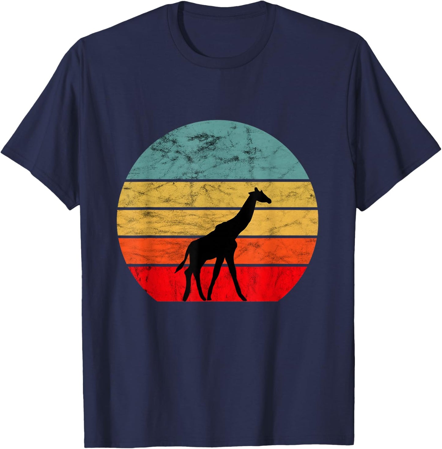 Giraffe Retro Vintage Sunset African Animals T-Shirt - T-Shirt | Navy