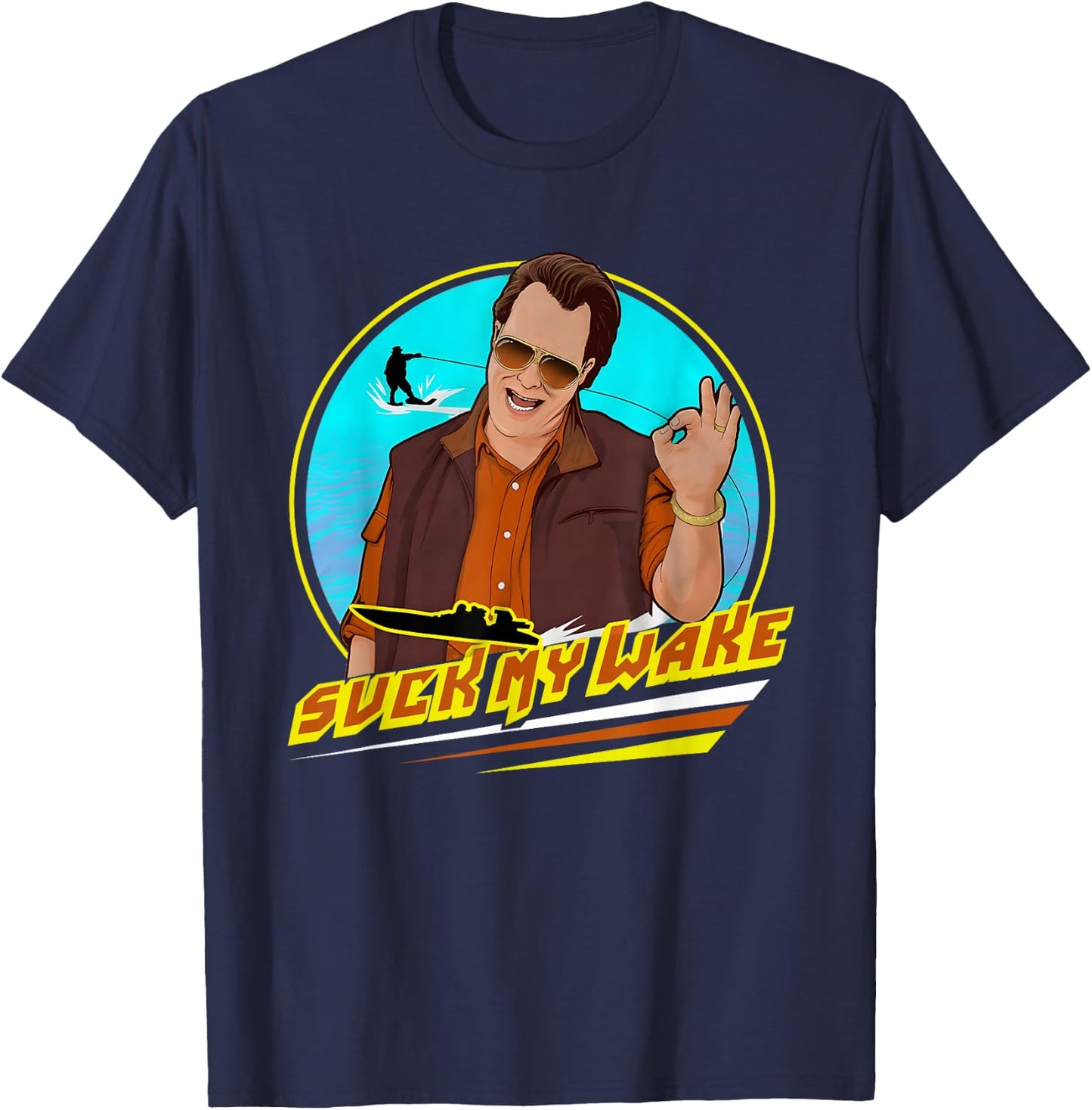 Suck My Wake Outdoors Vintage 70s Great T-Shirt - T-Shirt | Navy