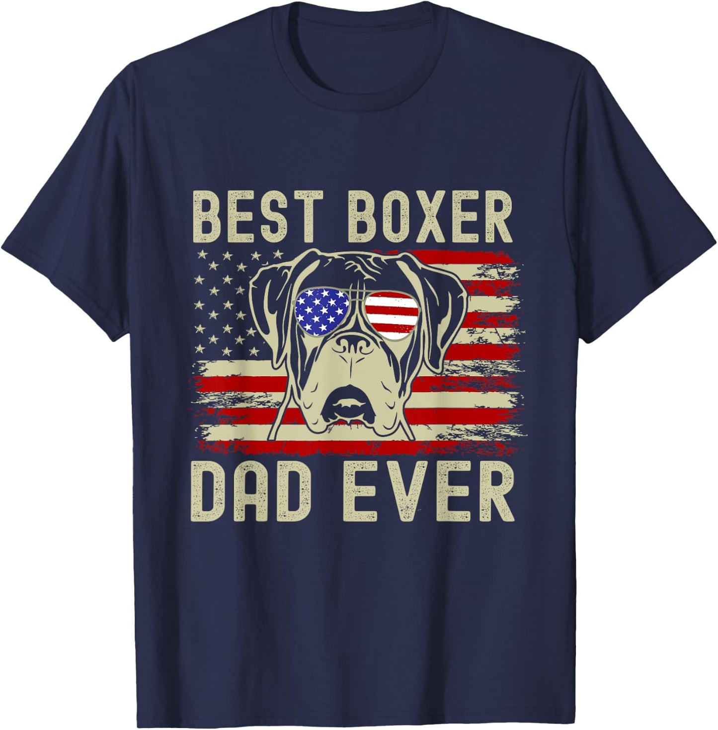 Best Boxer Dad Ever USA Flag Dog Lover Father's Day T-Shirt - T-Shirt | Navy