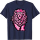 Lion Pink Bandana Ribbon Breast Cancer Awareness Warrior T-Shirt - T-Shirt | Navy
