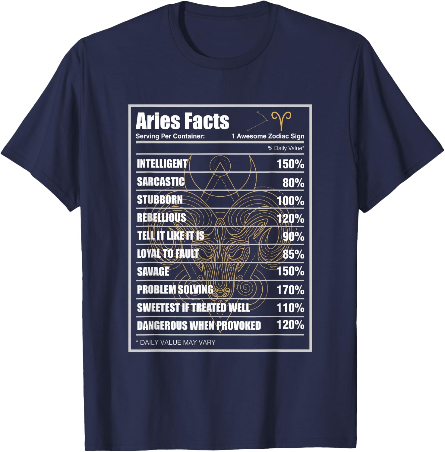 Aries Facts Zodiac Sign T-Shirt - T-Shirt | Navy