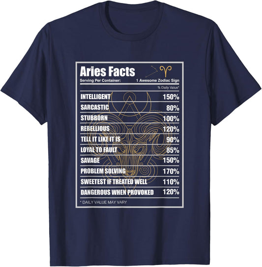 Aries Facts Zodiac Sign T-Shirt - T-Shirt | Navy