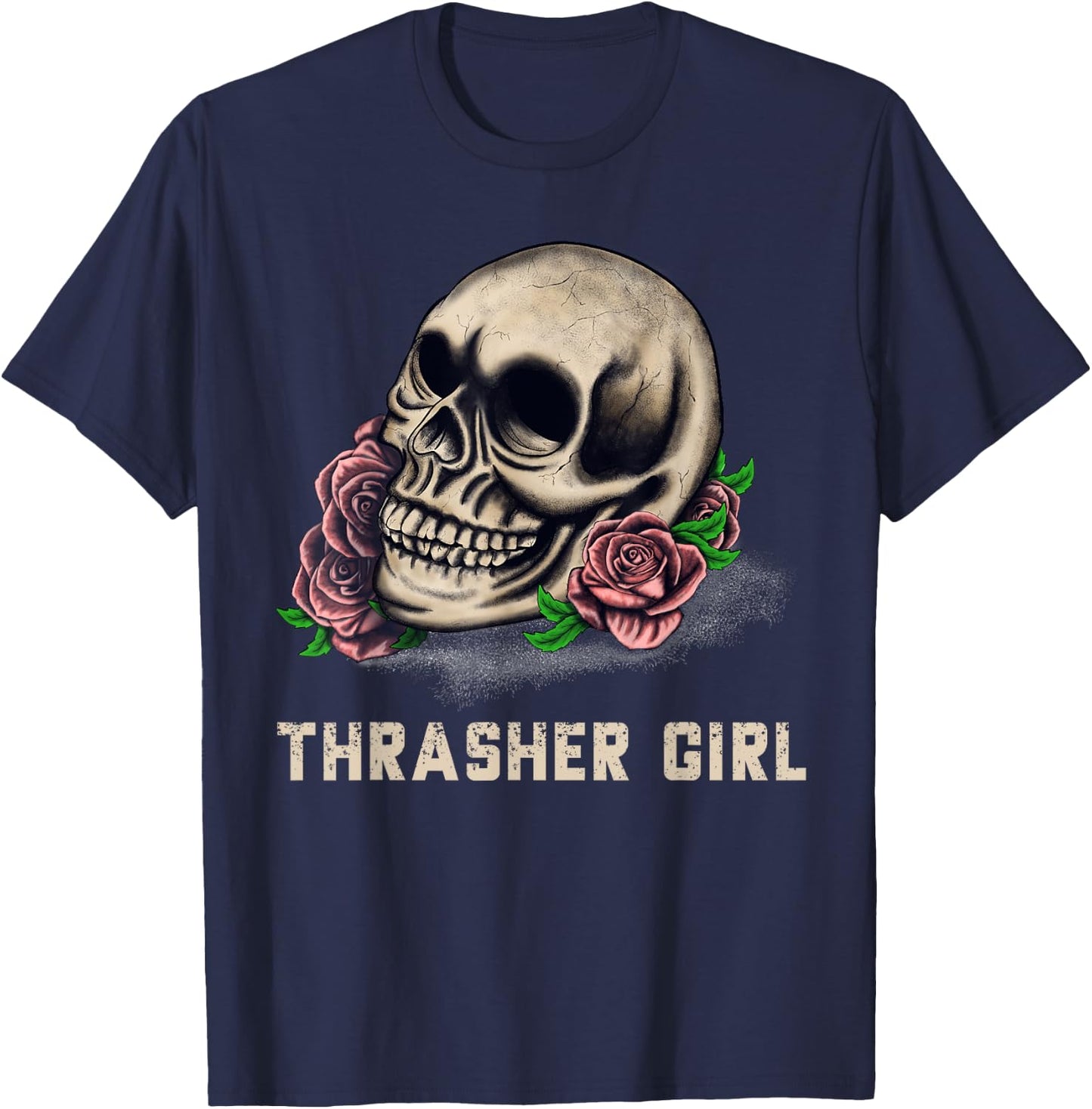 Thrasher Girl Thrasher Head Skull and Roses Graphic T-Shirt - T-Shirt | Navy