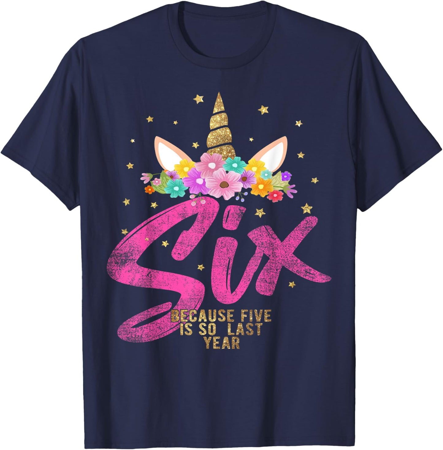 Unicorn Birthday Girl 6 Years Old Gift 6th B-day T-Shirt - T-Shirt | Navy