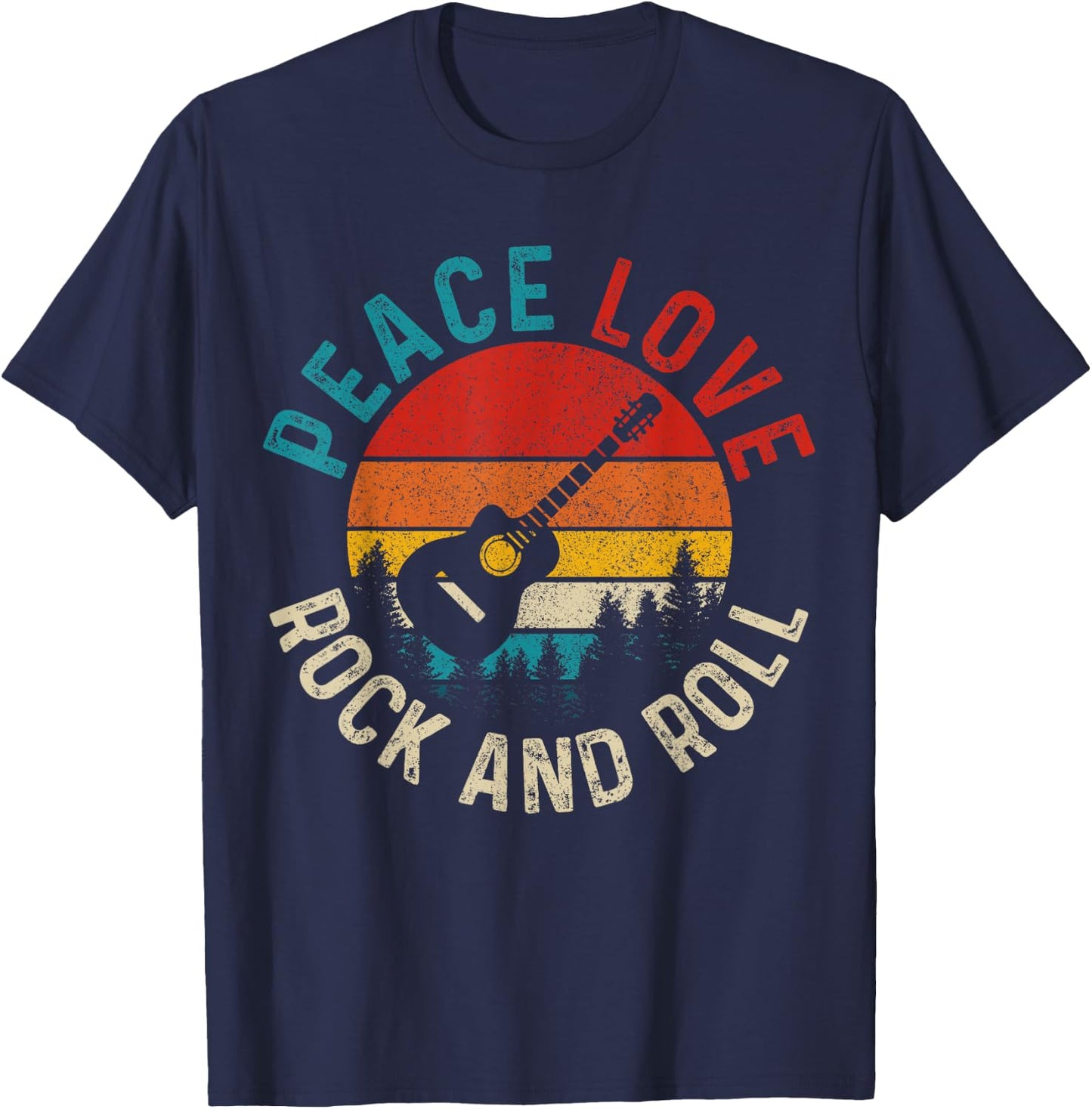 Peace Love & Rock & Roll Guitar Player Guitarist Vintage T-Shirt - T-Shirt | Navy