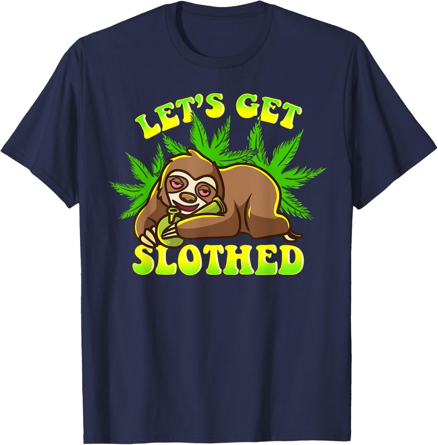 Stoned Sloth Blood Shot Eyes Pot Marijuana Bong Weed Sloth T-Shirt - T-Shirt | Navy