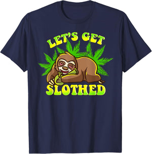 Stoned Sloth Blood Shot Eyes Pot Marijuana Bong Weed Sloth T-Shirt - T-Shirt | Navy