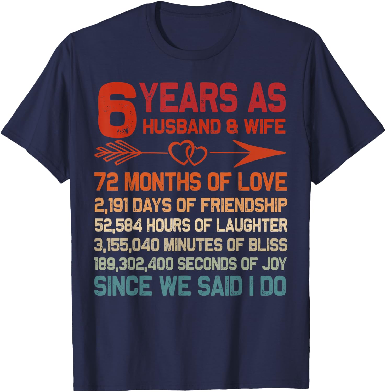 6 Years as Husband & Wife 6th Anniversary Gift Couple T-Shirt - T-Shirt | Navy