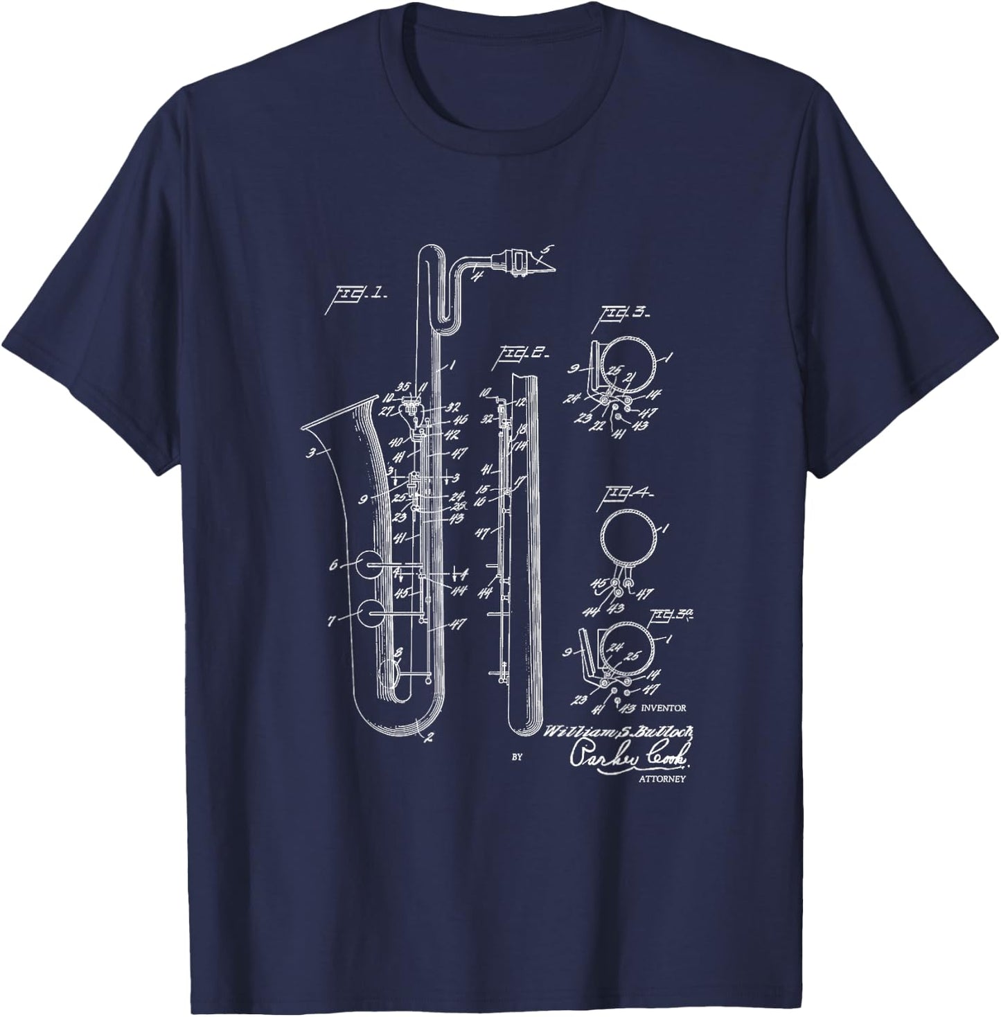 Saxophone Bari Sax Patent Style Cool Saxophonist T-Shirt - T-Shirt | Navy
