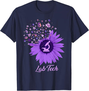 Lab Tech SunFlower Med Tech Funny Medical Technician Lab T-Shirt - T-Shirt | Navy
