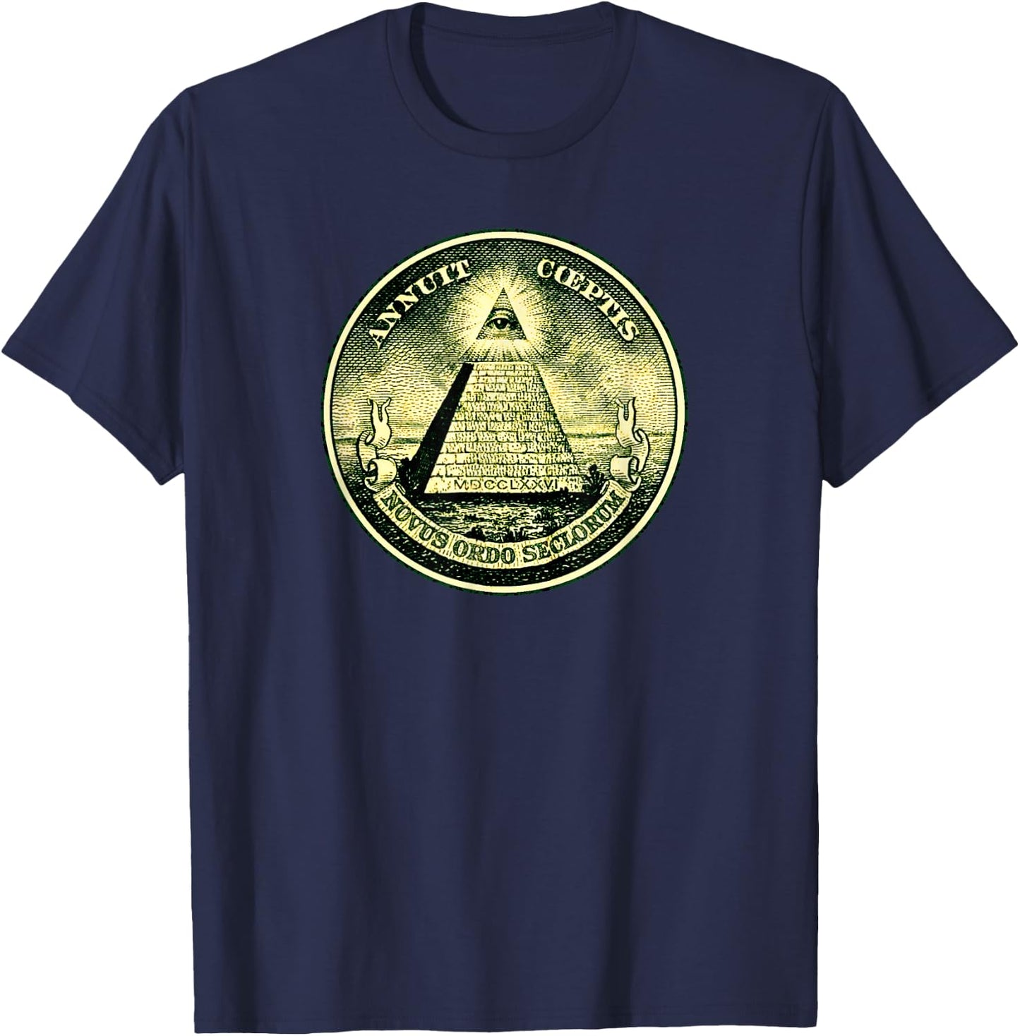 Dollar, all-seeing eye, symbol, masonic, pyramid, triangle T-Shirt - T-Shirt | Navy