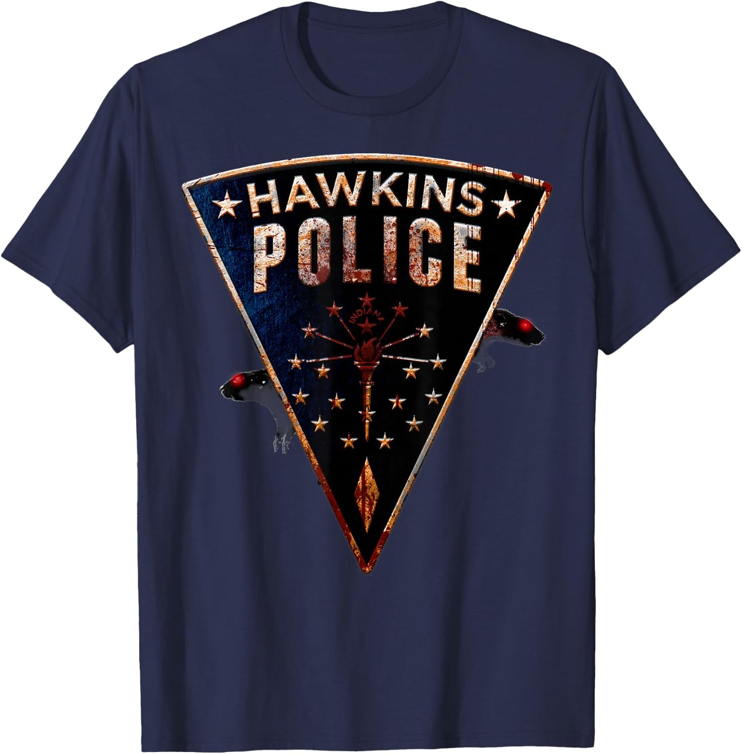 Netflix Stranger Things Hawkins Police Rats Patch T-Shirt - T-Shirt | Navy
