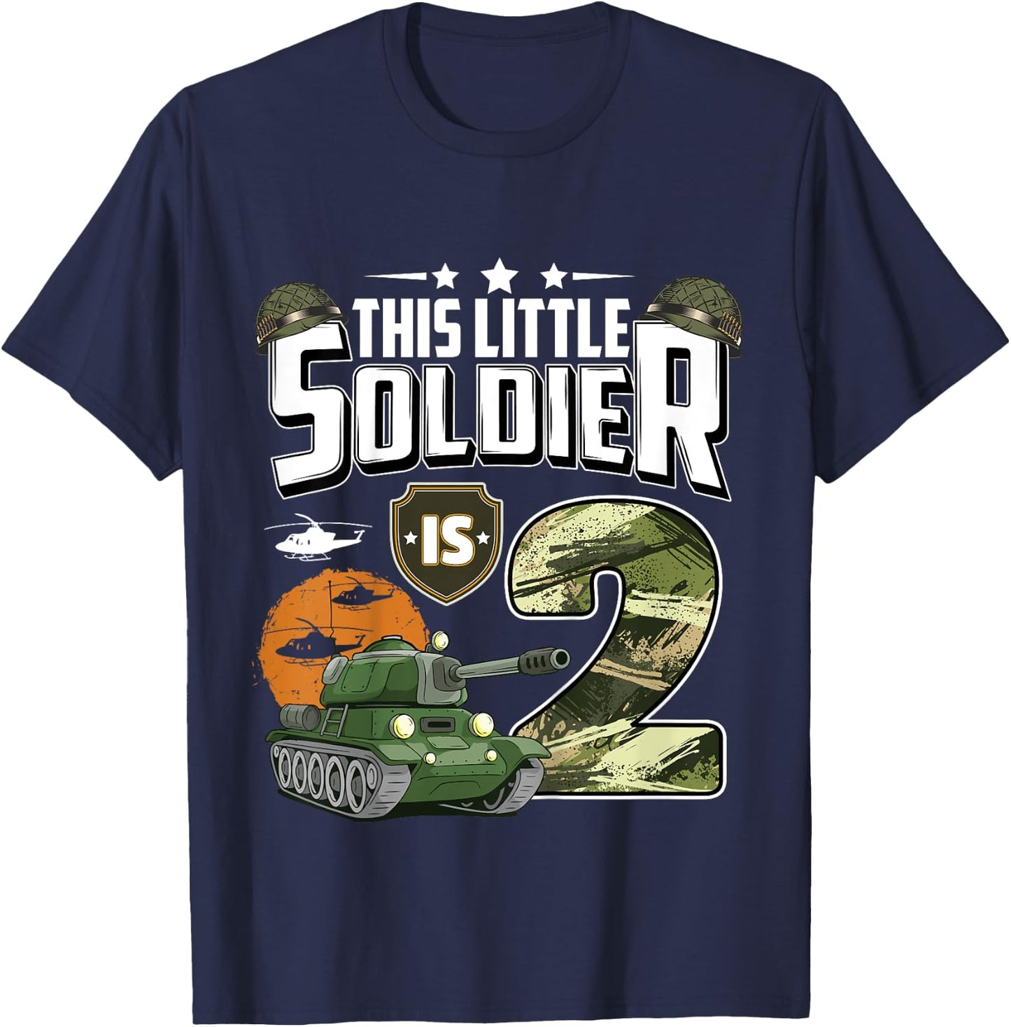 Kids 2 Year Old Soldier 2nd Birthday Military Themed Camo boys T-Shirt - T-Shirt | Navy