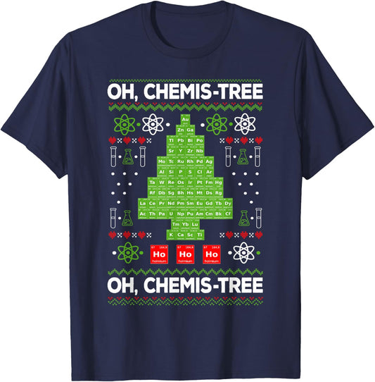 Periodic Table Tree Oh Chemistree Fun Chemistry Teacher Xmas Men Women Kids T-Shirt - T-Shirt | Navy