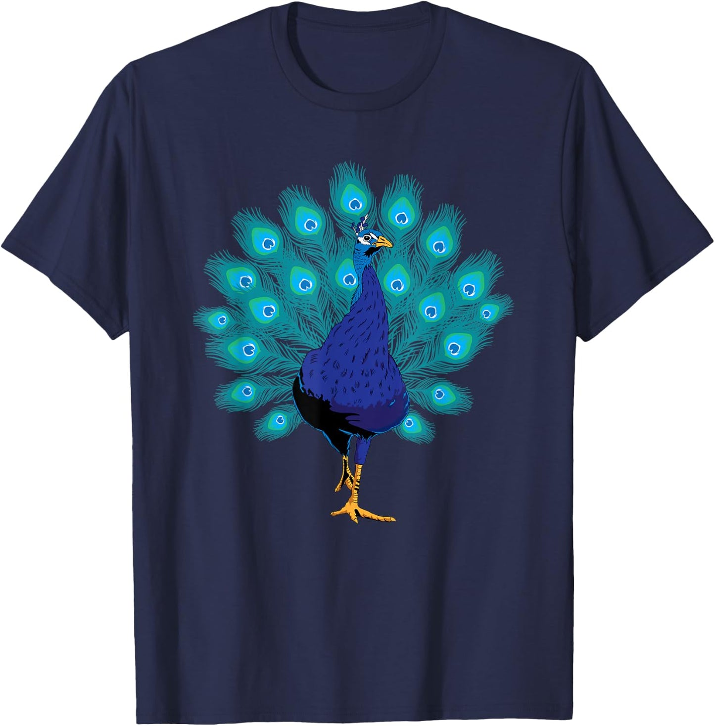 Blue Peacock Print Teal Feathers Bird Lover Men Women Gifts T-Shirt - T-Shirt | Navy
