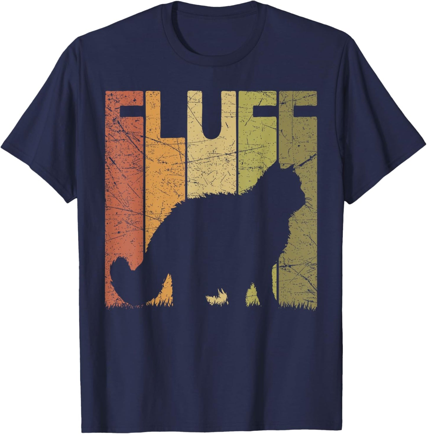 Cat Fluff Vintage Cat Lover Retro Cat Silhouette T-Shirt - T-Shirt | Navy