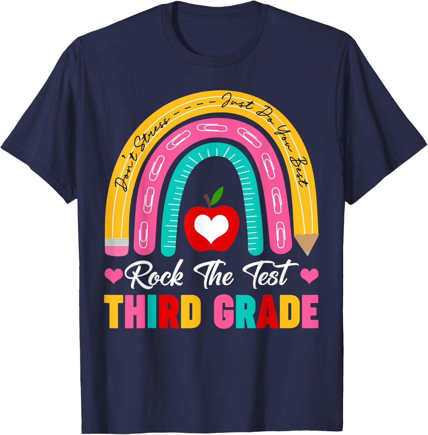 Rock The Test 3rd Third Grade Teacher Student Exam Test Day T-Shirt - T-Shirt | Navy
