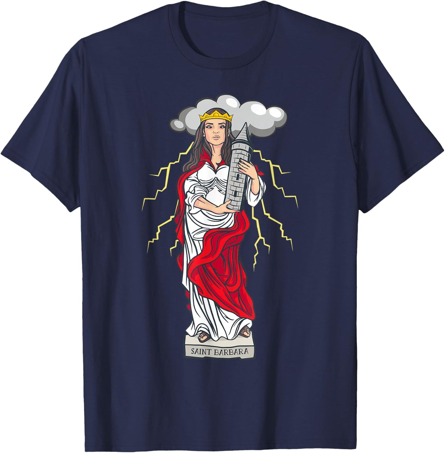 St Barbara Catholic Saint Lightning Storms T-Shirt - T-Shirt | Navy