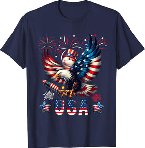 USA 4th Of July Guinea Pig Riding Eagle Fireworks Patriotic Kids Men T-Shirt - T-Shirt | Navy