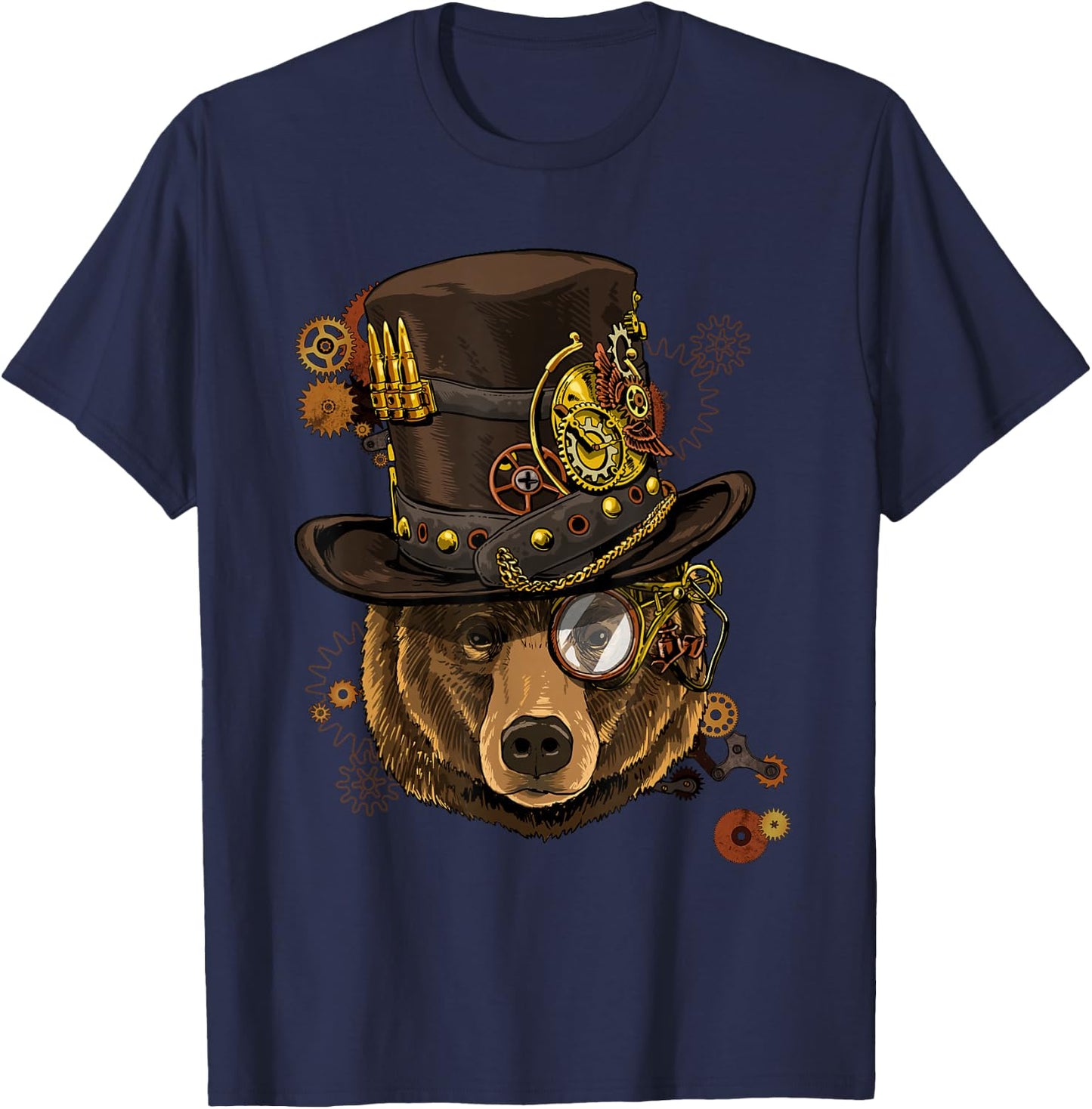 Steampunk Gears Grizzly Bear Face Zoo Animal Bear Lovers T-Shirt - T-Shirt | Navy