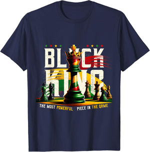 Black History Black King The Most Powerful Piece in The Game T-Shirt - T-Shirt | Navy