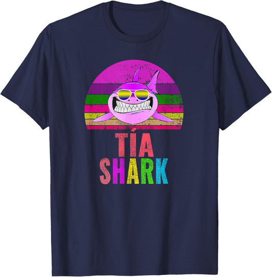 Tia Shark Funny Spanish Aunt Vintage T-Shirt - T-Shirt | Navy