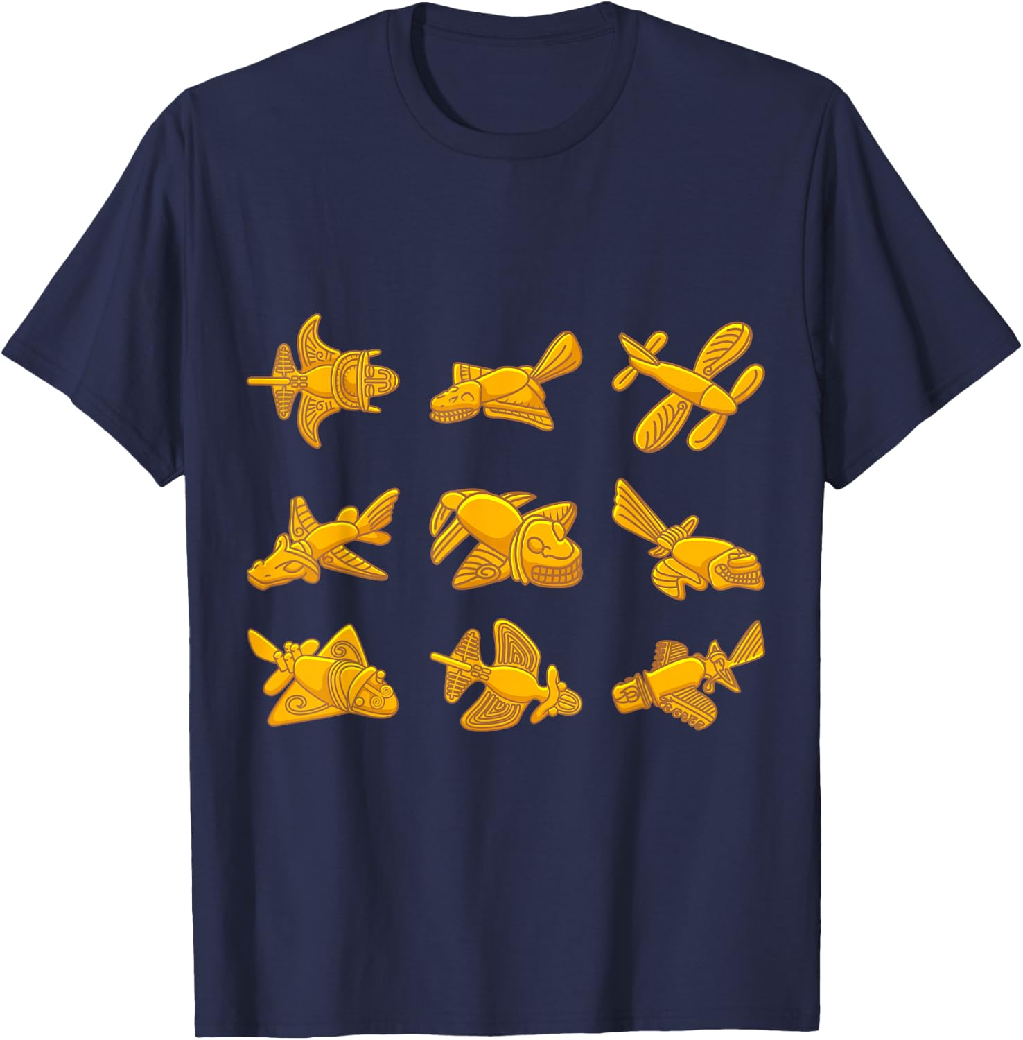 QUIMBAYA PLANE Ancient Alien Theory Quimbaya Artifact T-Shirt - T-Shirt | Navy