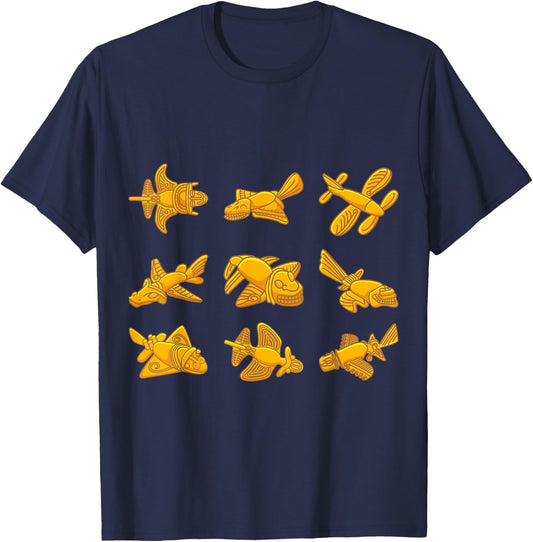 QUIMBAYA PLANE Ancient Alien Theory Quimbaya Artifact T-Shirt - T-Shirt | Navy