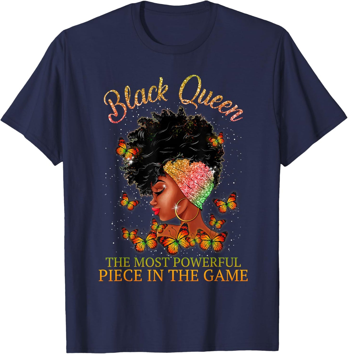Black Queen The Most Powerful Piece in The Game Melanin Girl T-Shirt - T-Shirt | Navy
