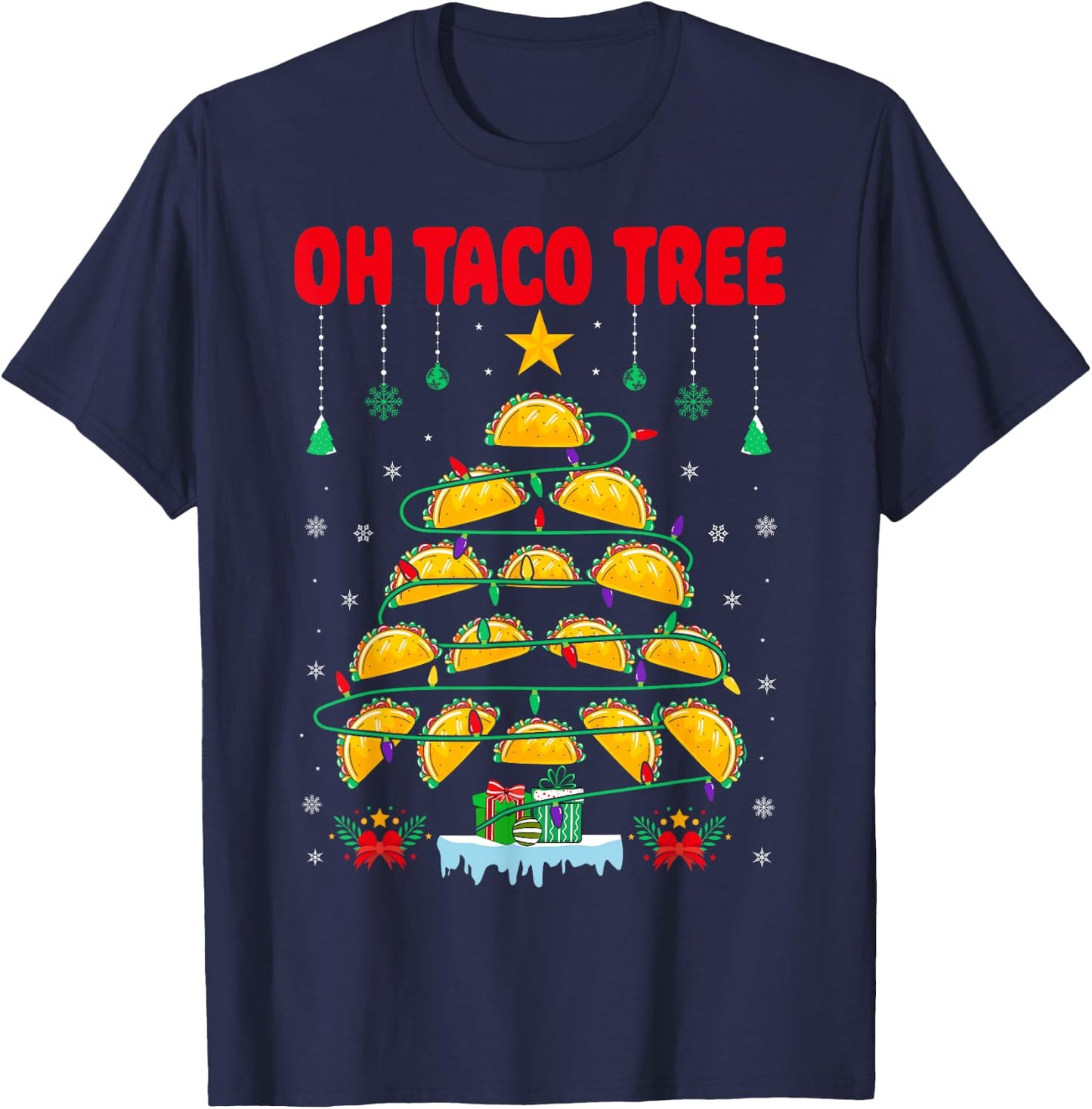 Oh Taco Tree Mexican Food Taco Lover Santa Christmas Taco T-Shirt - T-Shirt | Navy