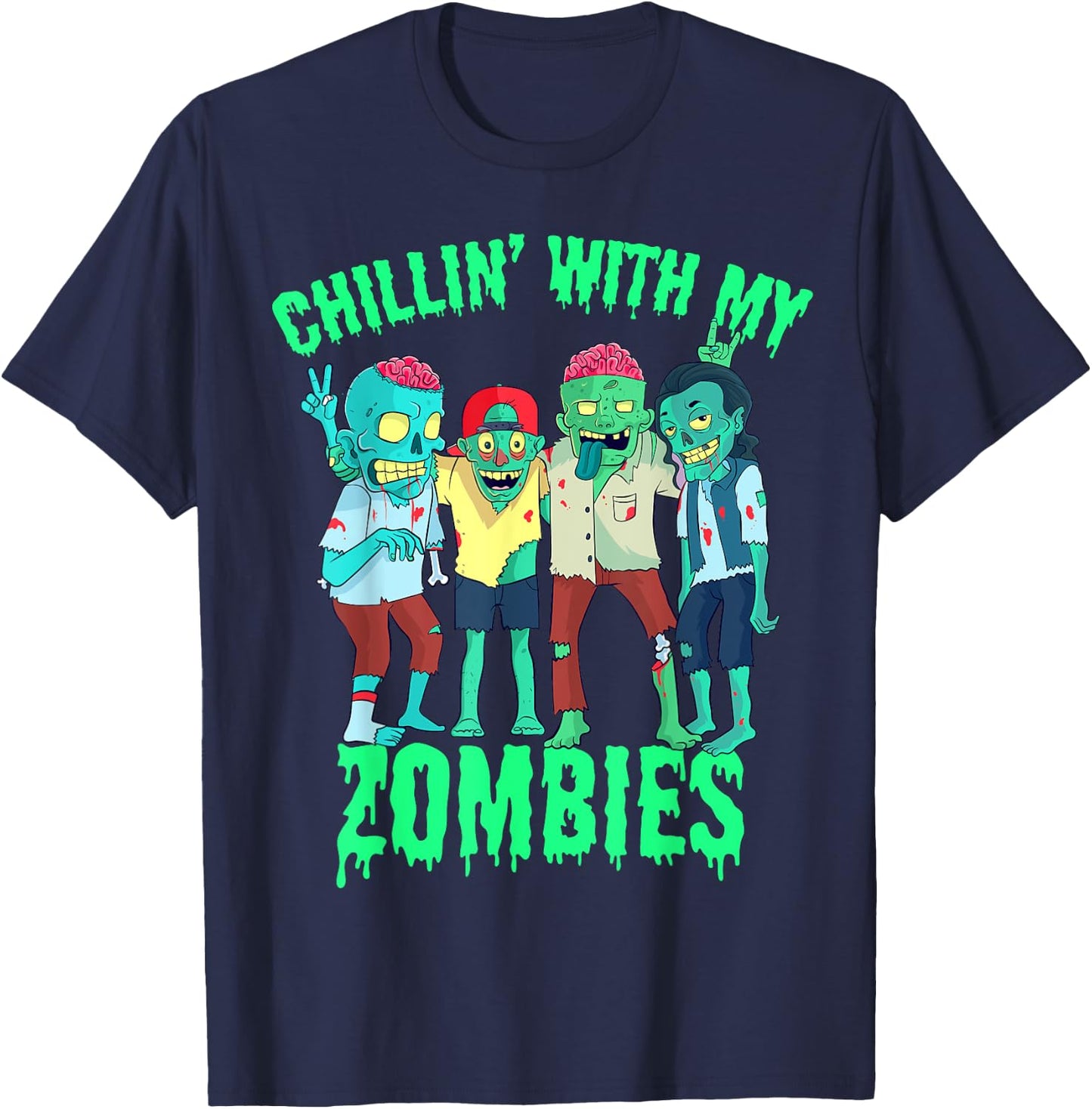 Chillin with my Zombies Halloween Boys Kids Zombie T-Shirt - T-Shirt | Navy