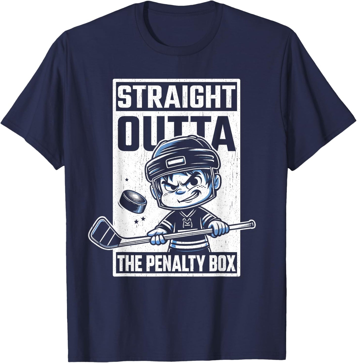 Straight Outta The Penalty Box Funny Boys Youth Kids Hockey T-Shirt - T-Shirt | Navy