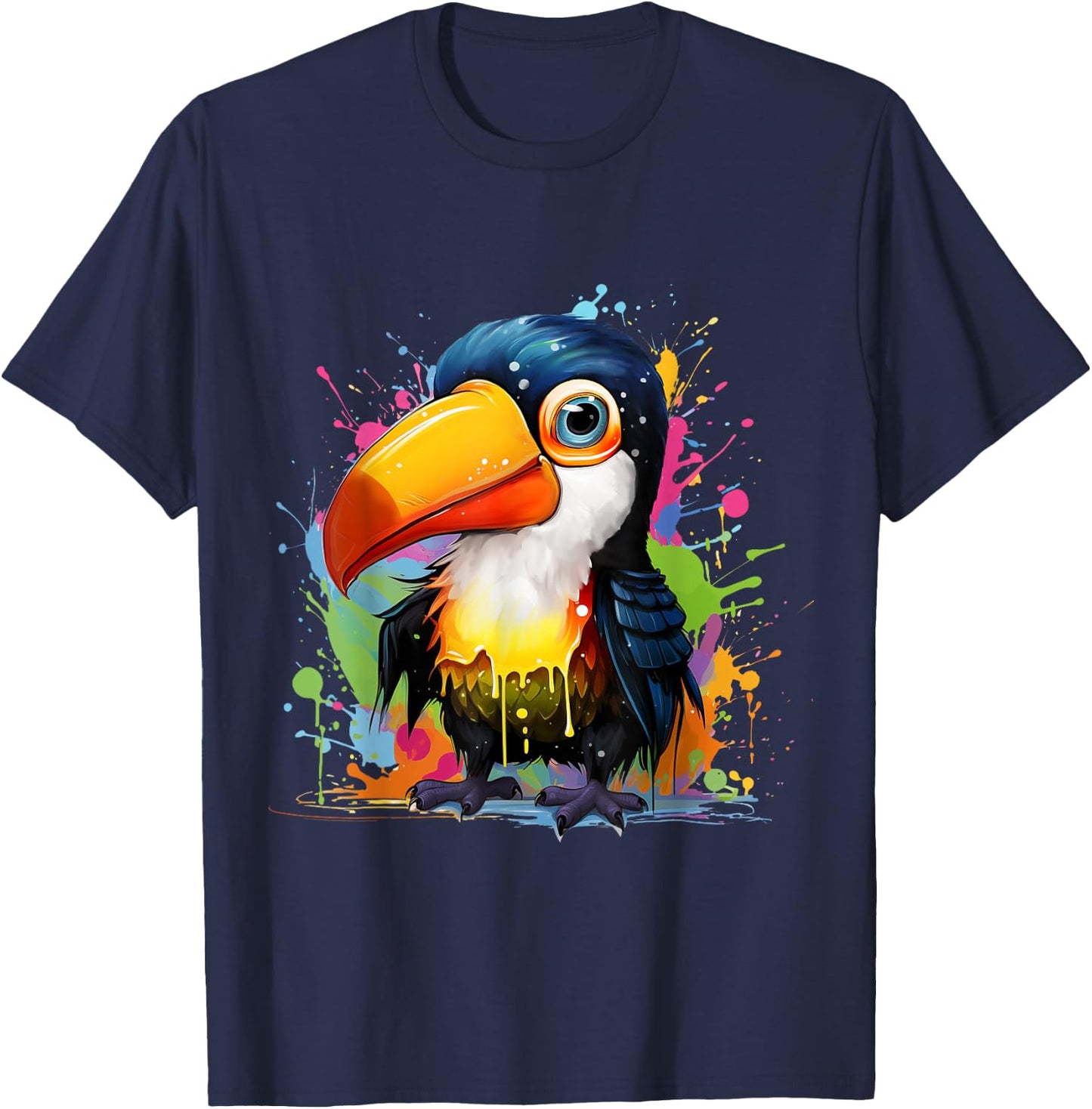 Small toucan with colorful splashes of paint T-Shirt - T-Shirt | Navy