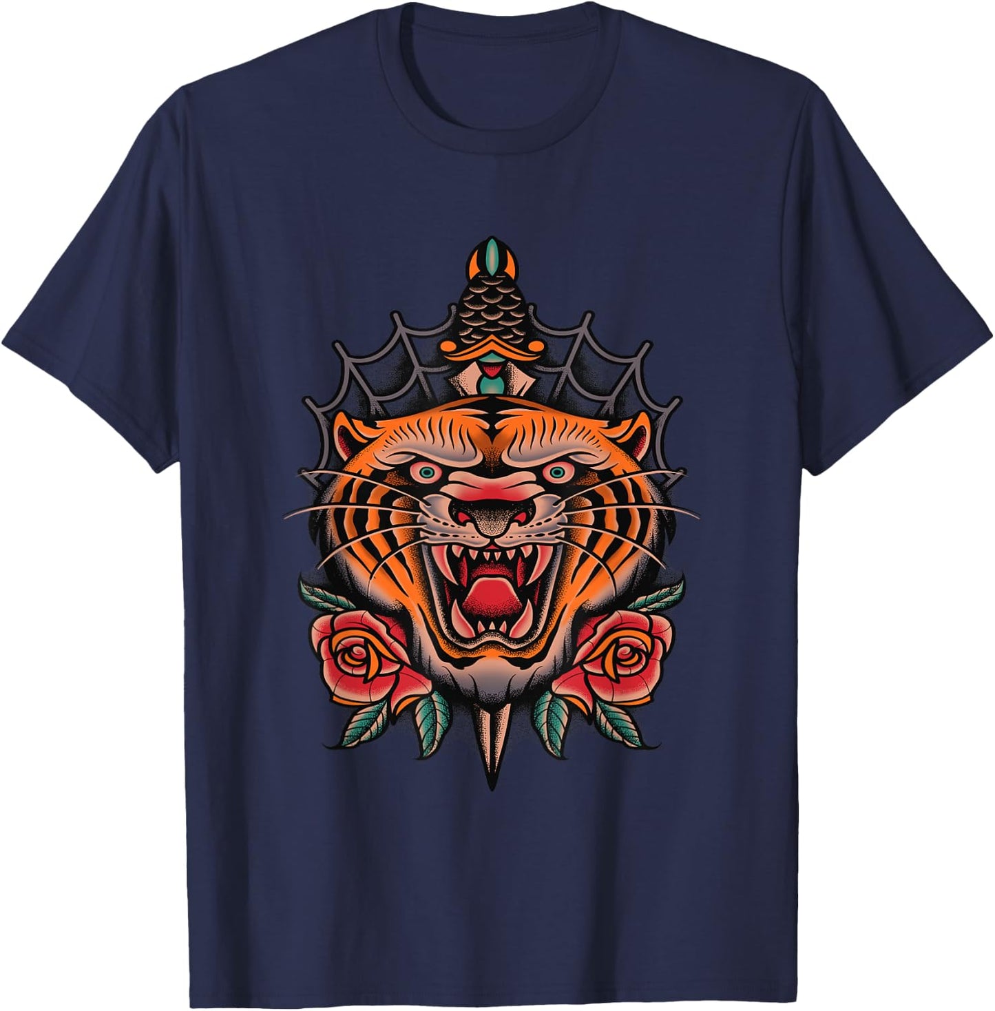 American Traditional Tiger Tattoo T-Shirt - T-Shirt | Navy